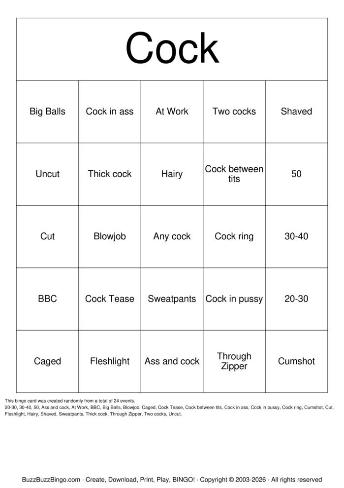 Download Free Cock Bingo Cards