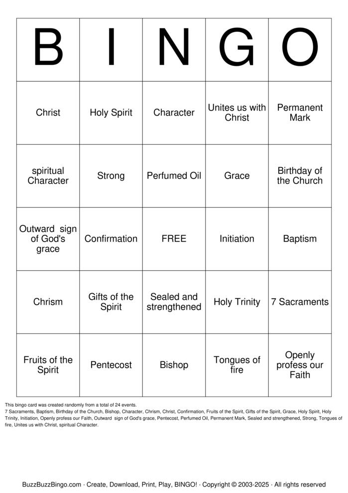 Download Free Confirmation Bingo Cards