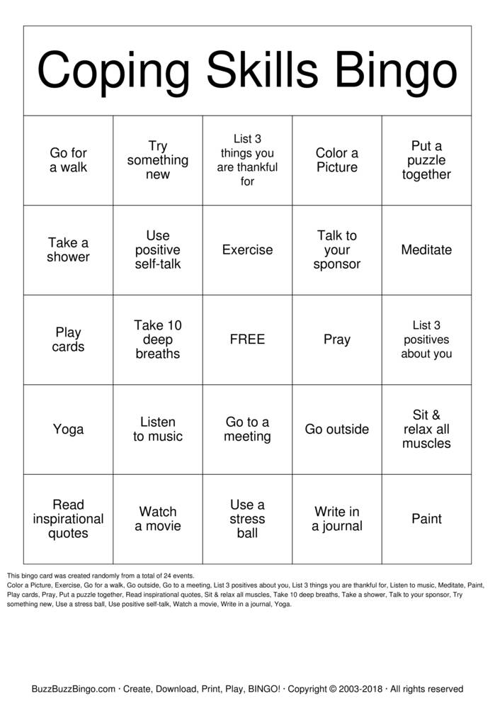Coping Skills Bingo Cards to Download, Print and Customize!