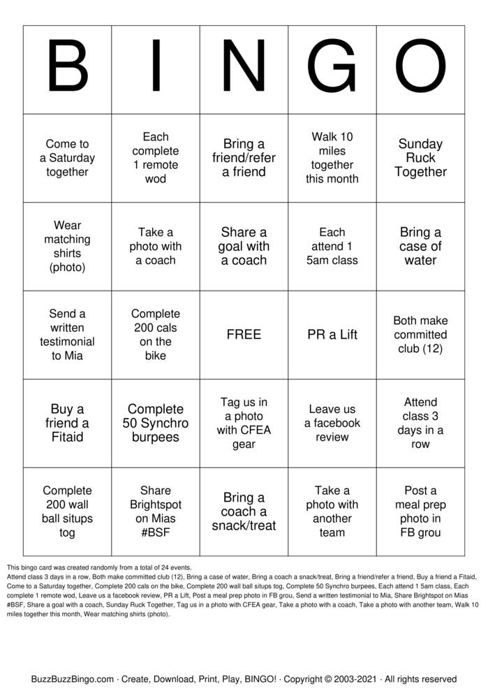 Download Free Crossfit  Bingo Cards