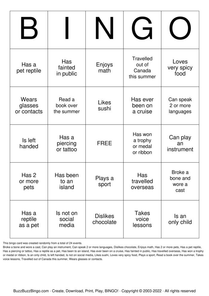 Download Free Custom Bingo Cards