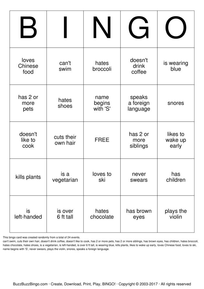 Download Free Custom Bingo Cards