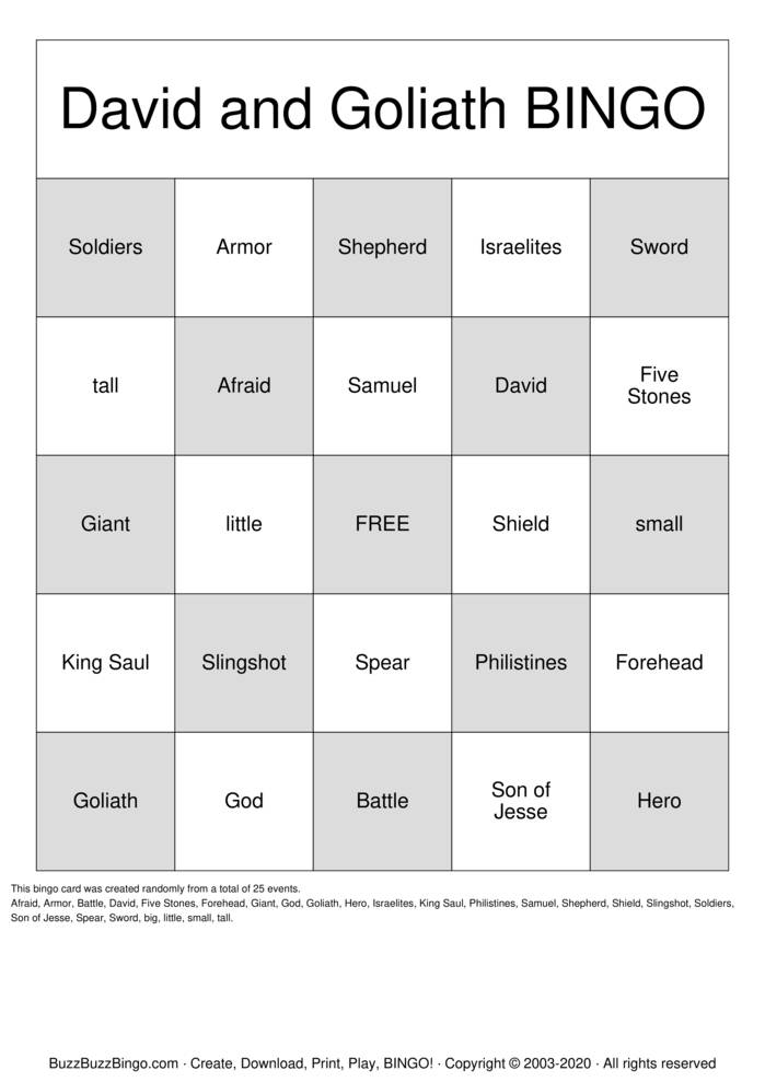 Download Free David & Goliath Bingo Cards Download Free David & Goliath Bingo Cards