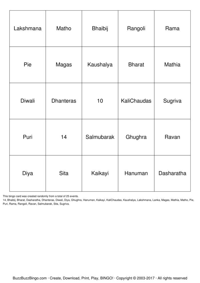 Diwali Bingo Bingo Cards to Download, Print and Customize!