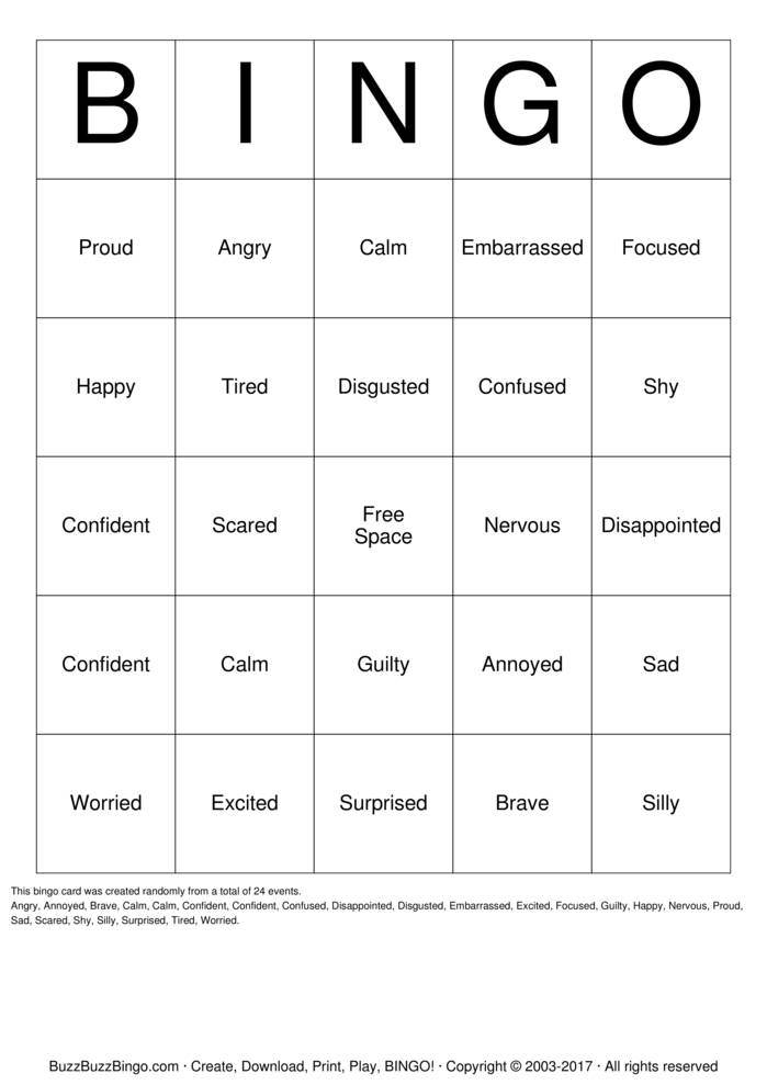 Emotions Bingo Cards to Download, Print and Customize!