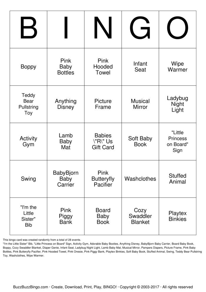 It's a Girl! Bingo Cards to Download, Print and Customize!