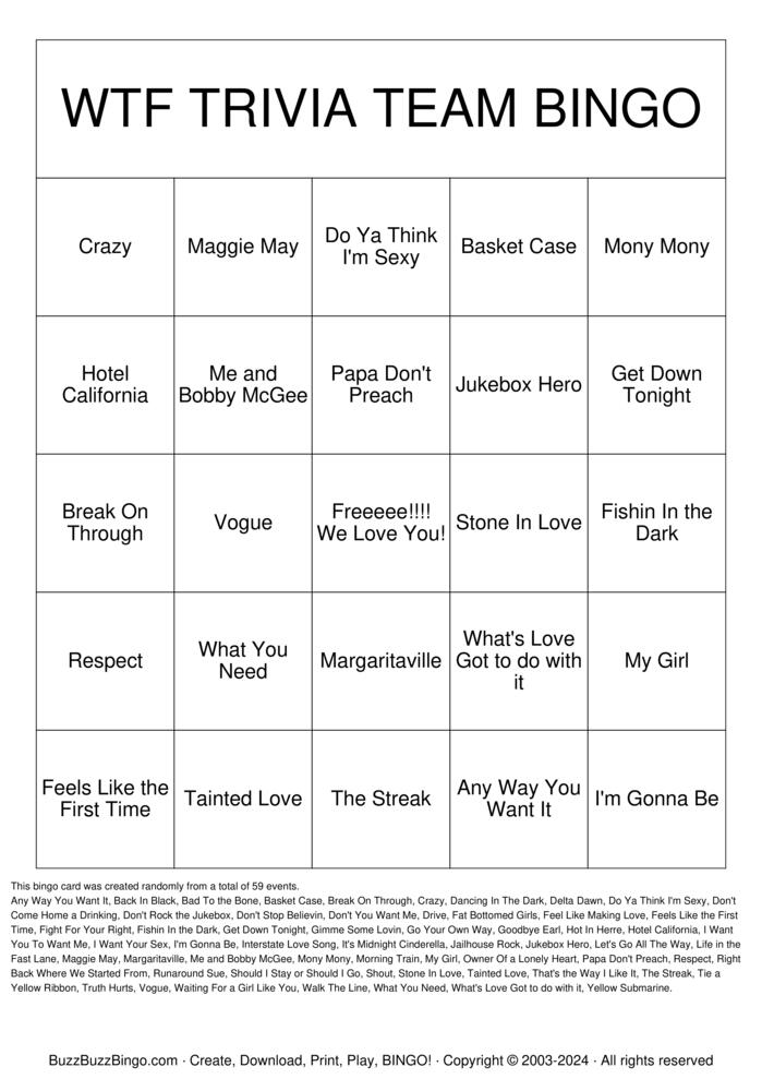 Download Free Jukebox Favs Bingo Cards