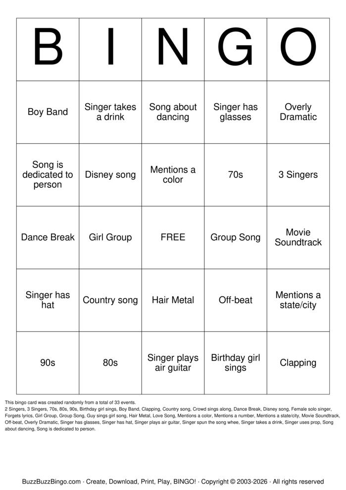 Download Free KARAOKE Bingo Cards