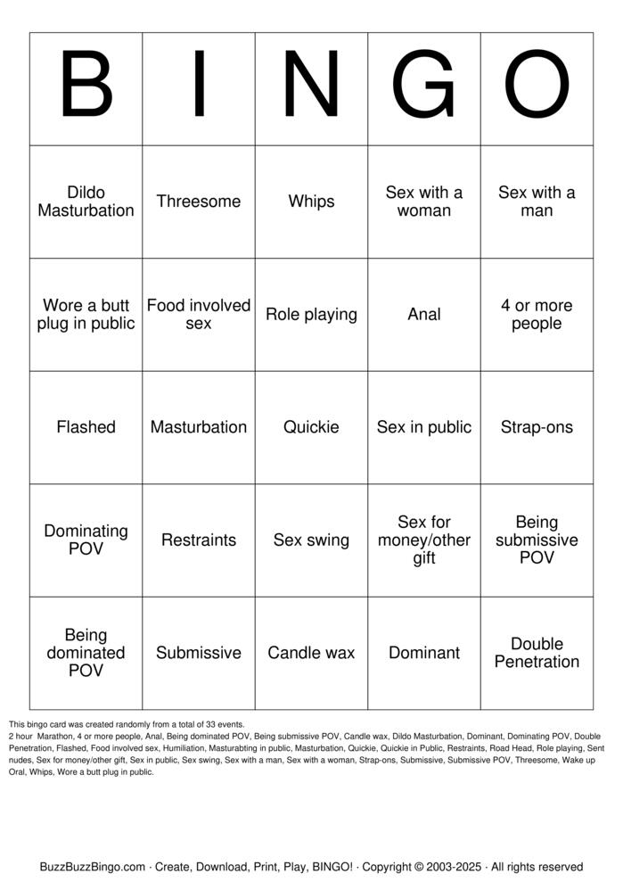 Download Free Sex Act Bingo Bingo Cards
