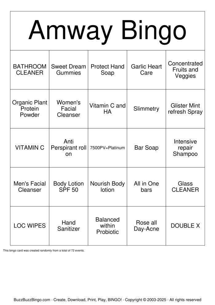 Download Free Amway Bingo Bingo Cards Download Free Amway Bingo Bingo Cards