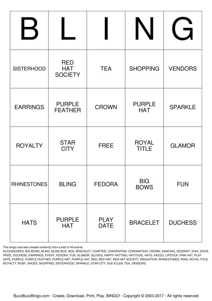 Download Free BLING Bingo Cards