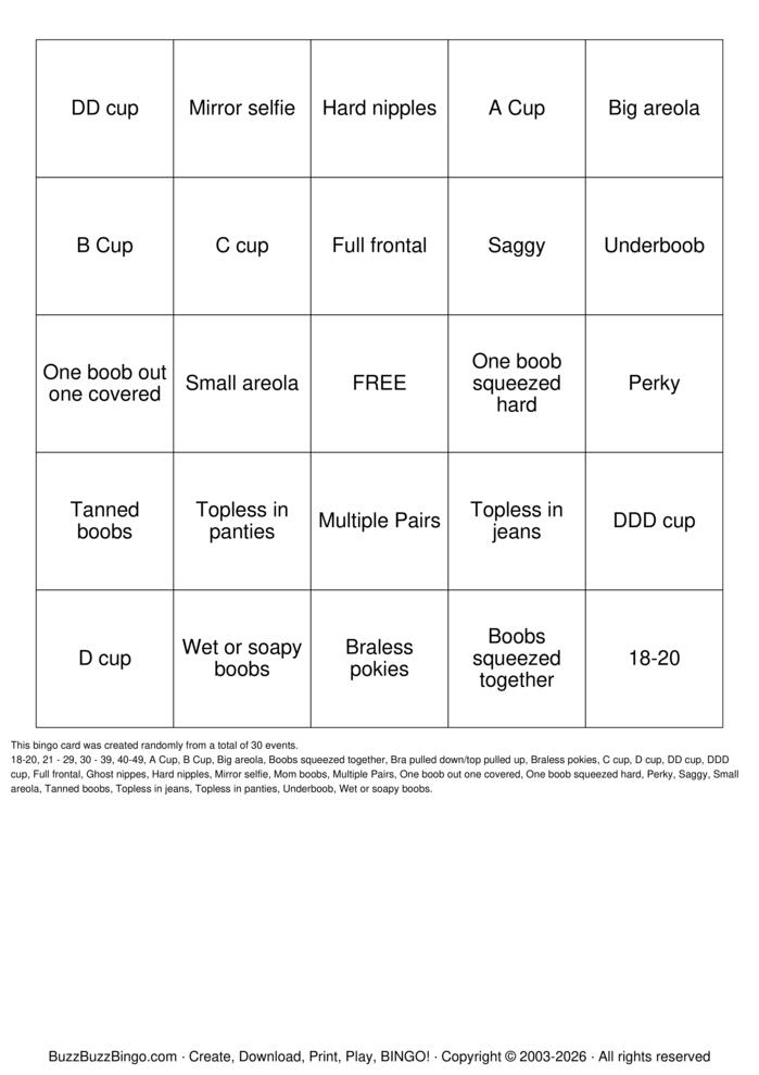 Download Free Booobs Bingo Cards