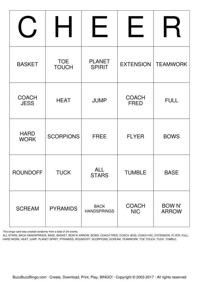 Download Free CHEER Bingo Cards