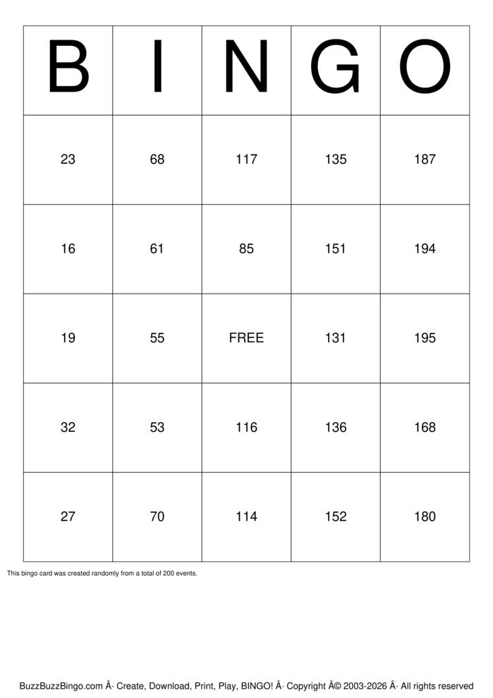 Download Free Classic Numbers 1-180 Bingo Cards