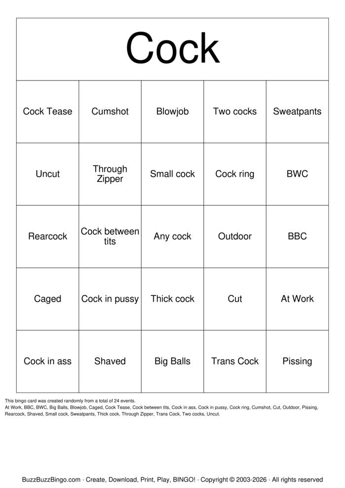 Download Free Cock Bingo Cards