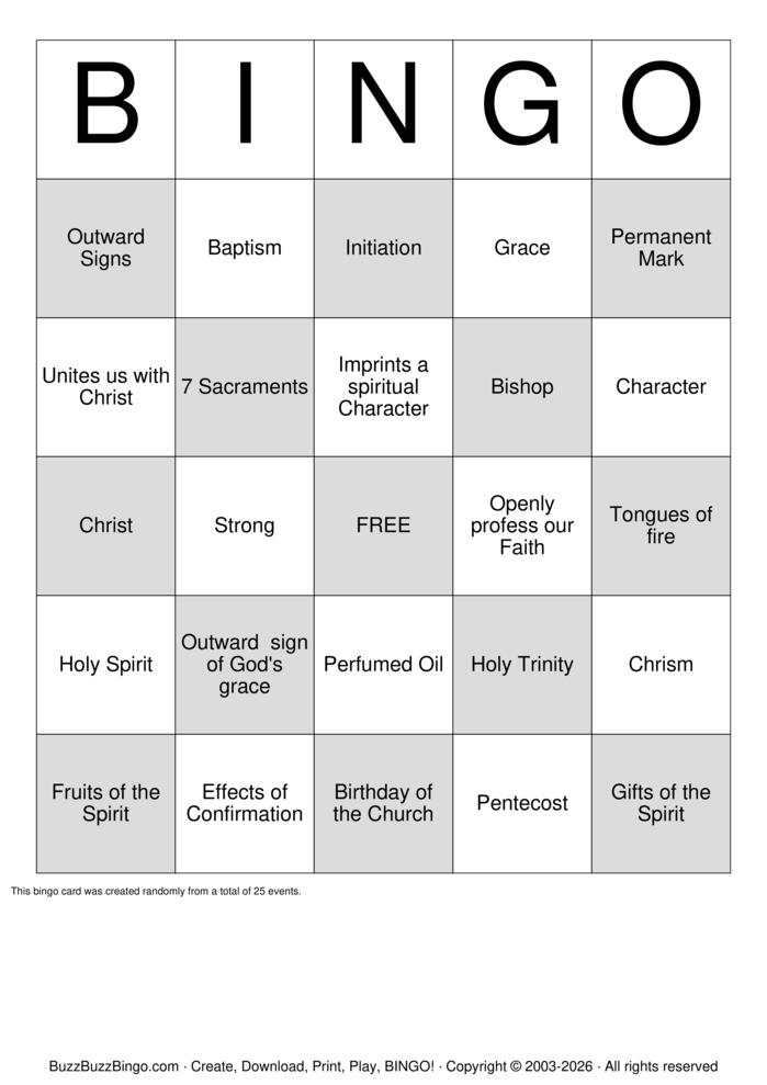 Download Free Confirmation Bingo Cards