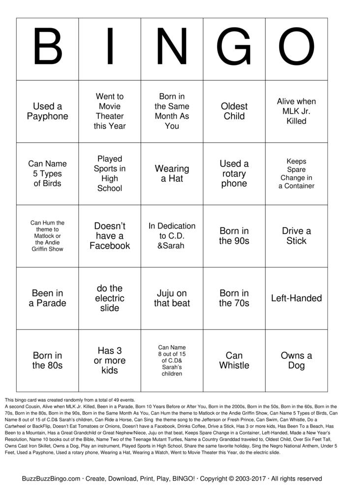 Download Free Crooks Family Reunion Bingo Cards Download Free Crooks Family Reunion Bingo Cards