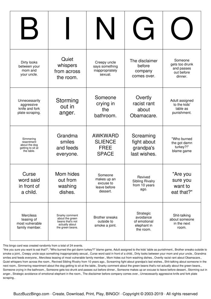 Download Free DYSFUNCTIONAL FAMILY Bingo Cards Download Free DYSFUNCTIONAL FAMILY Bingo Cards