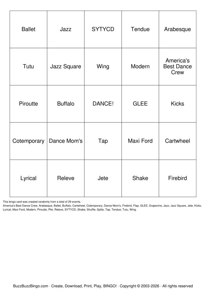 Download Free Dancing with the Stars Bingo Cards Download Free Dancing with the Stars Bingo Cards