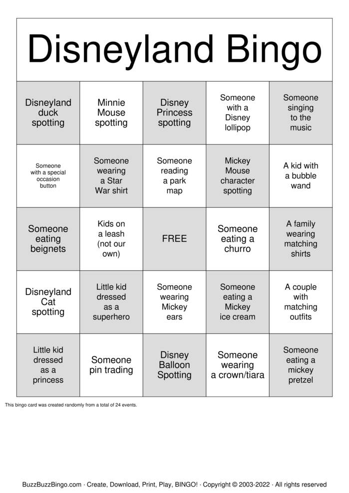 Disneyland Bingo Bingo Cards to Download, Print and Customize!
