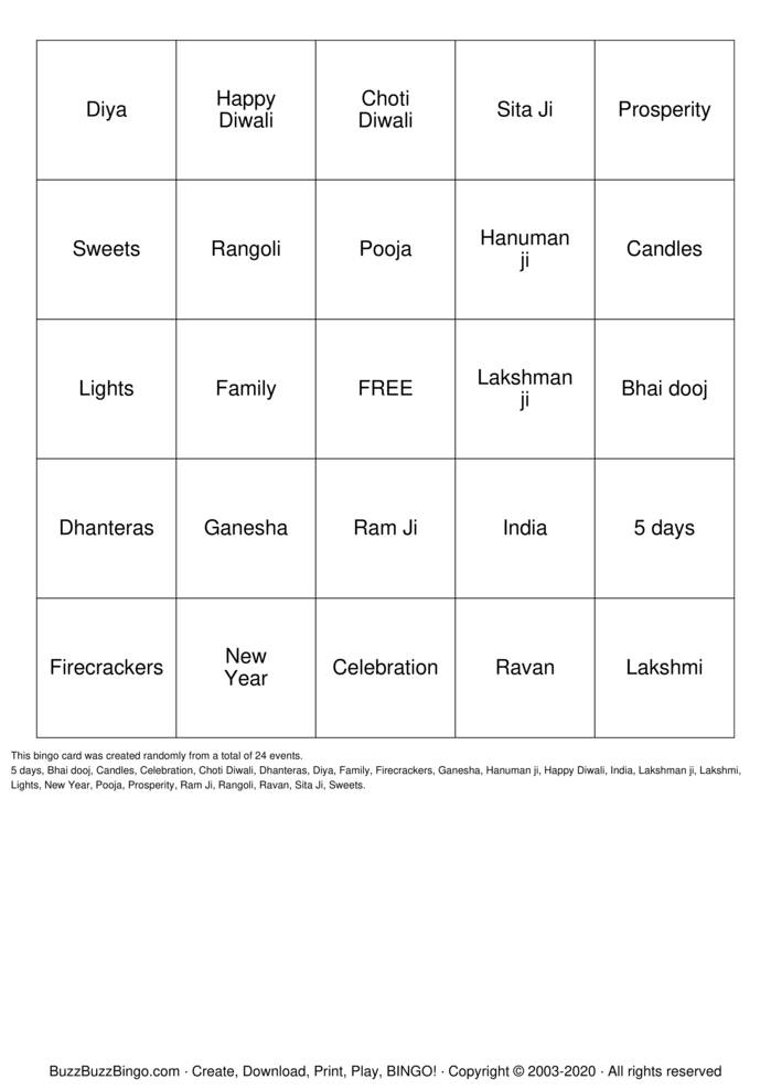 Diwali Bingo Bingo Cards to Download, Print and Customize!