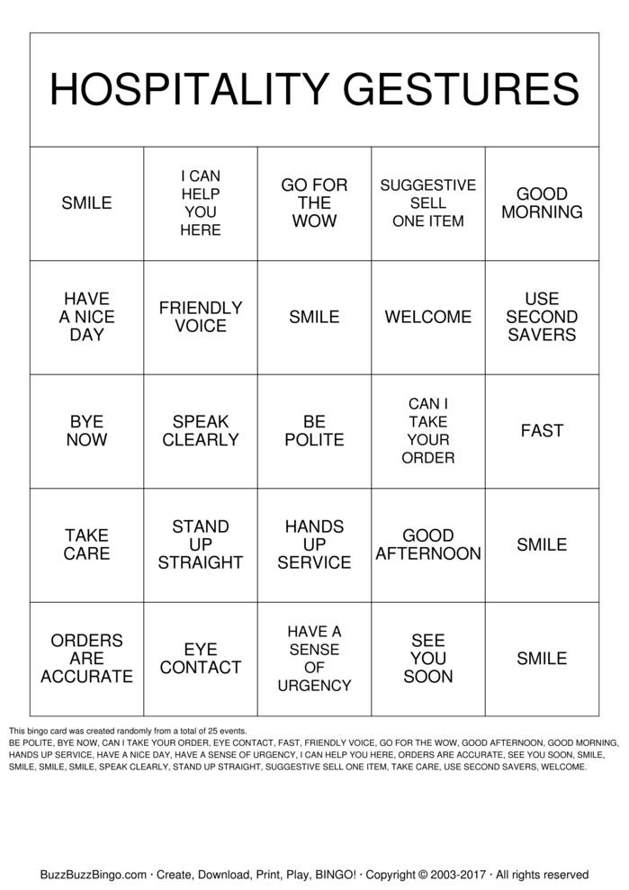Download Free HOSPITALITY GESTURES Bingo Cards Download Free HOSPITALITY GESTURES Bingo Cards