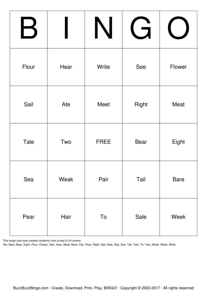 Homophone Bingo Cards to Download, Print and Customize!