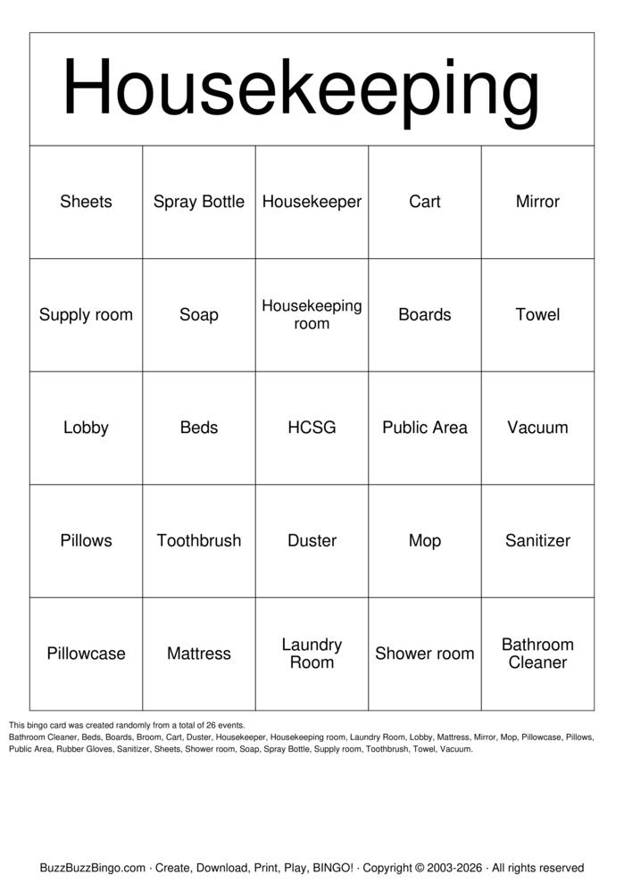 Download Free Housekeeping Week Bingo Cards Download Free Housekeeping Week Bingo Cards