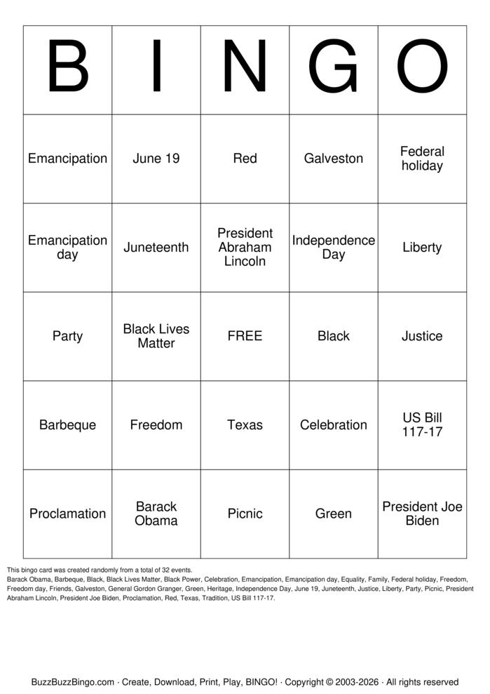 Download Free Juneteenth Bingo Cards Download Free Juneteenth Bingo Cards