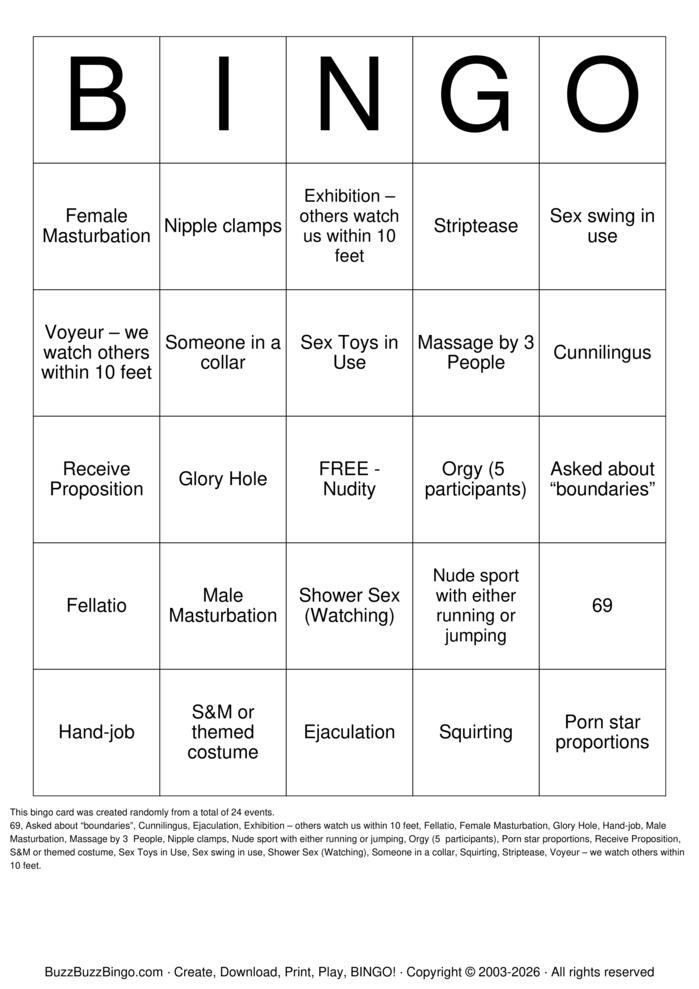 Download Free KINKY SEX BINGO Bingo Cards