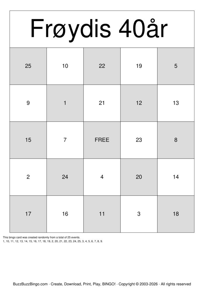 Download Free Numbers 1-40 Bingo Cards Download Free Numbers 1-40 Bingo Cards