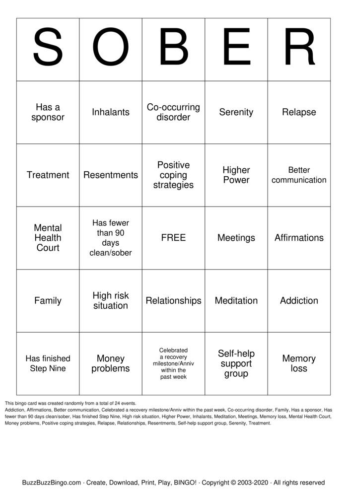 Recovery Bingo Cards to Download, Print and Customize!