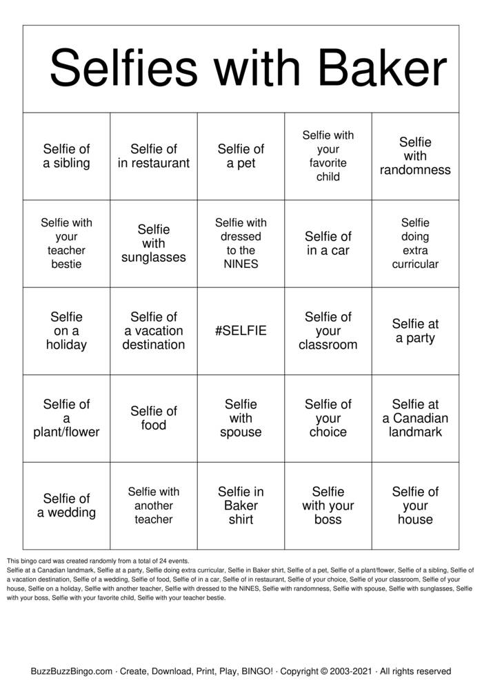 SELFIE BINGO Bingo Cards to Download, Print and Customize!