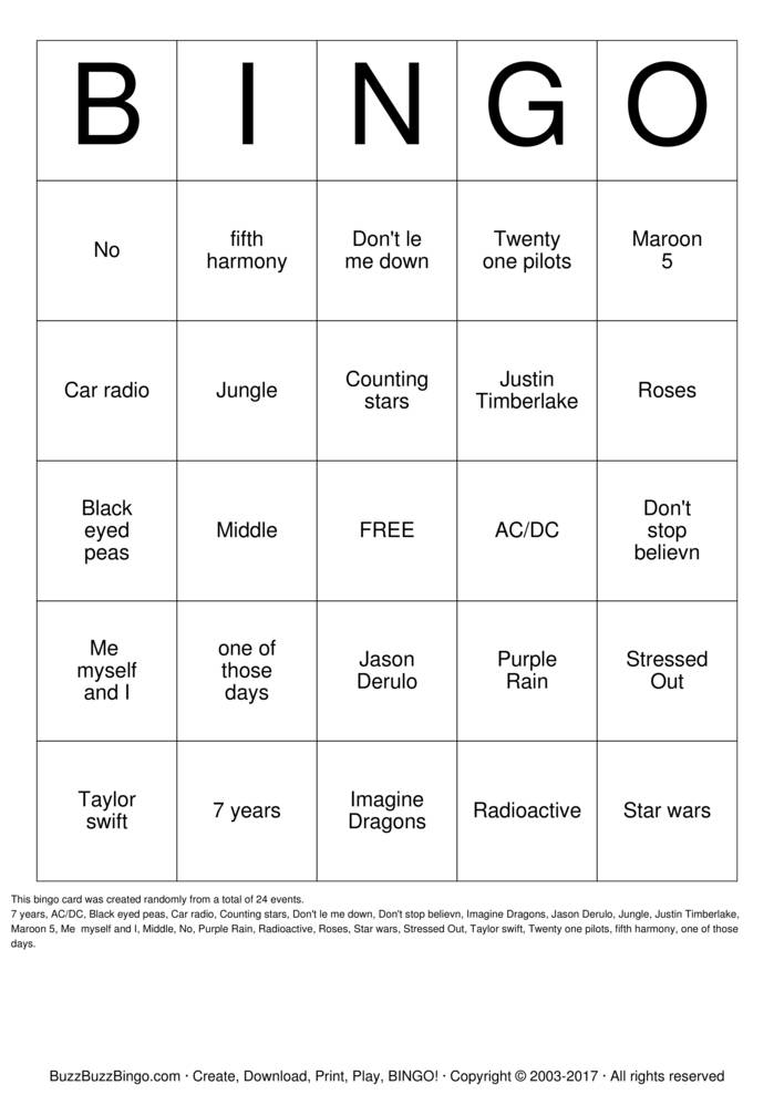 Download Free SONGO Bingo Cards