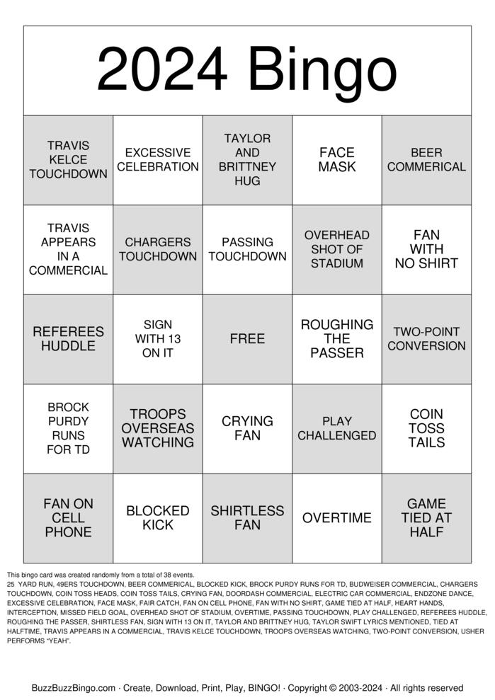 SUPERBOWL BINGO Bingo Cards to Download, Print and Customize!