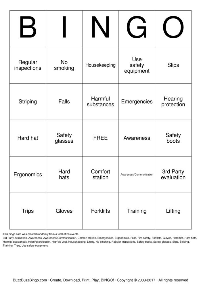 Safety Bingo Cards to Download, Print and Customize!