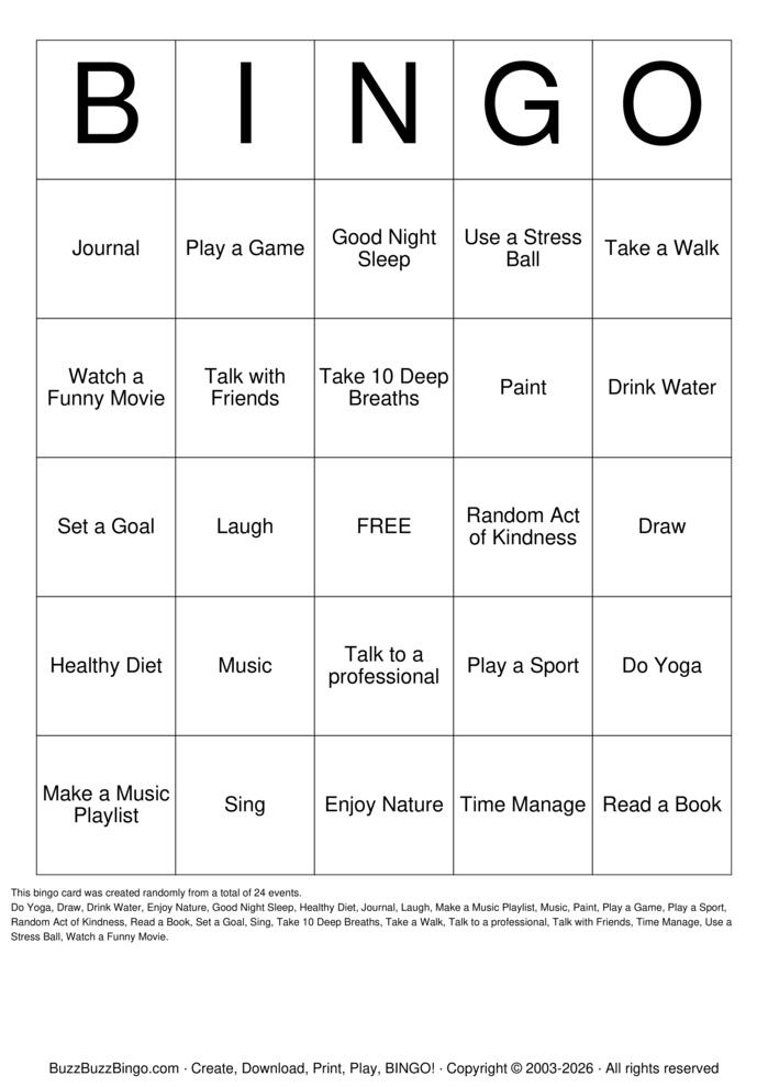 Download Free Stress Management Bingo Bingo Cards Download Free Stress Management Bingo Bingo Cards