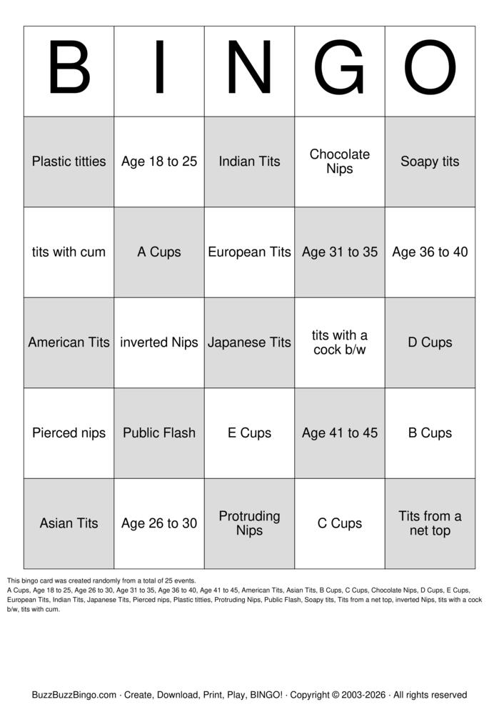 Download Free TITTY BINGO Bingo Cards
