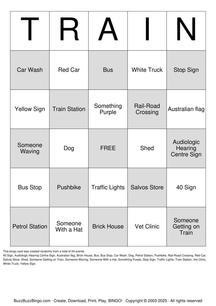 Download Free TRAIN ADVENTURE BINGO Bingo Cards