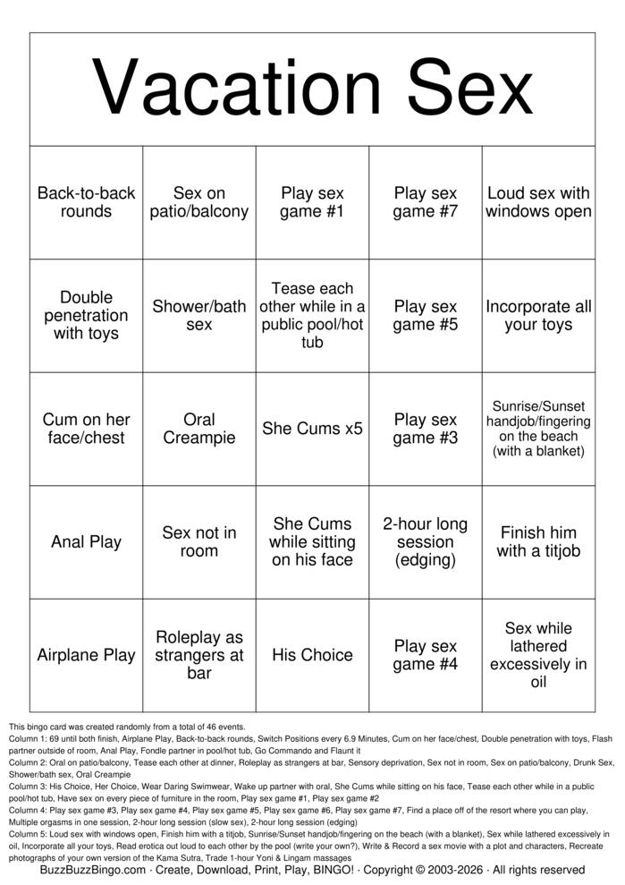 Download Free Vacation Sex Bingo Bingo Cards