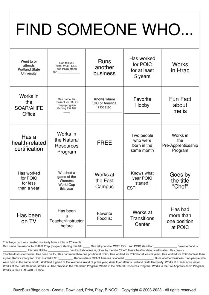 WOT STAFF BINGO Bingo Cards to Download, Print and Customize!