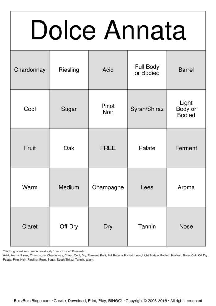 Download Free Wine Bingo Cards