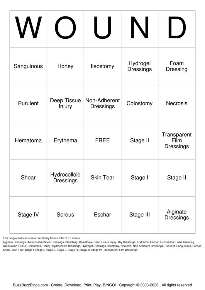Download Free Wound Care Bingo Cards Download Free Wound Care Bingo Cards