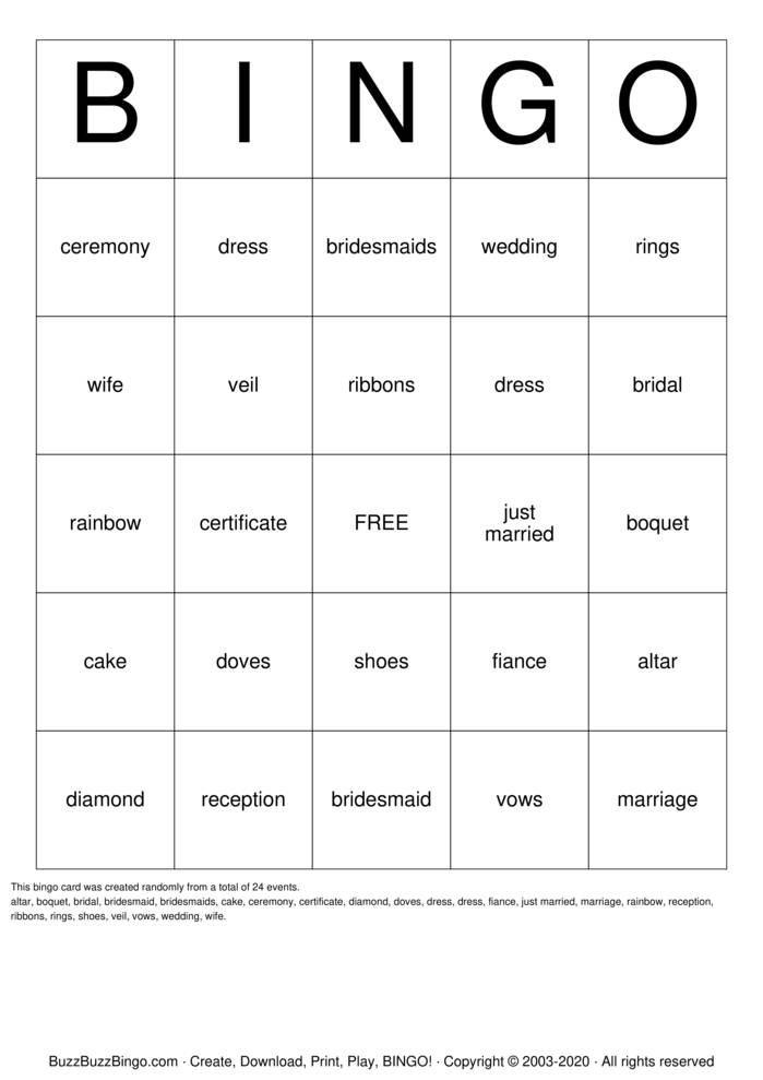 bridal Bingo Cards to Download, Print and Customize!