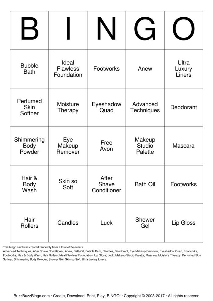 AVON! Bingo Cards to Download, Print and Customize!