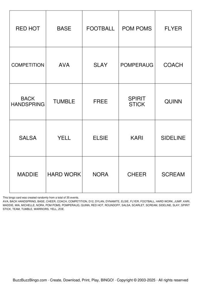 Download Free CHEER Bingo Cards Download Free CHEER Bingo Cards