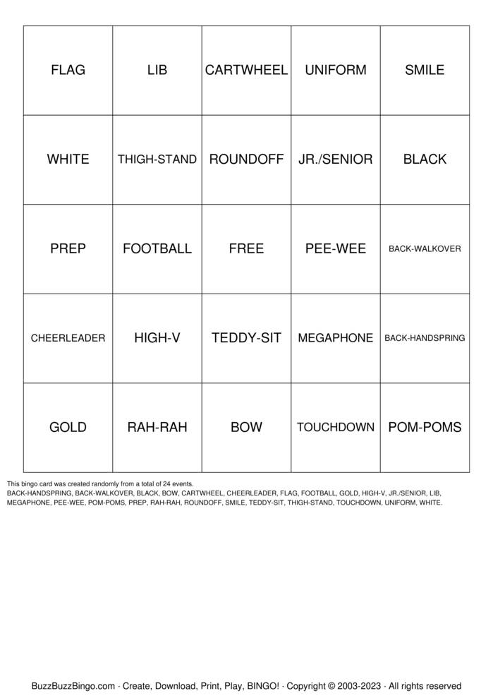 Download Free Cougars Cheerleading Bingo Cards Download Free Cougars Cheerleading Bingo Cards