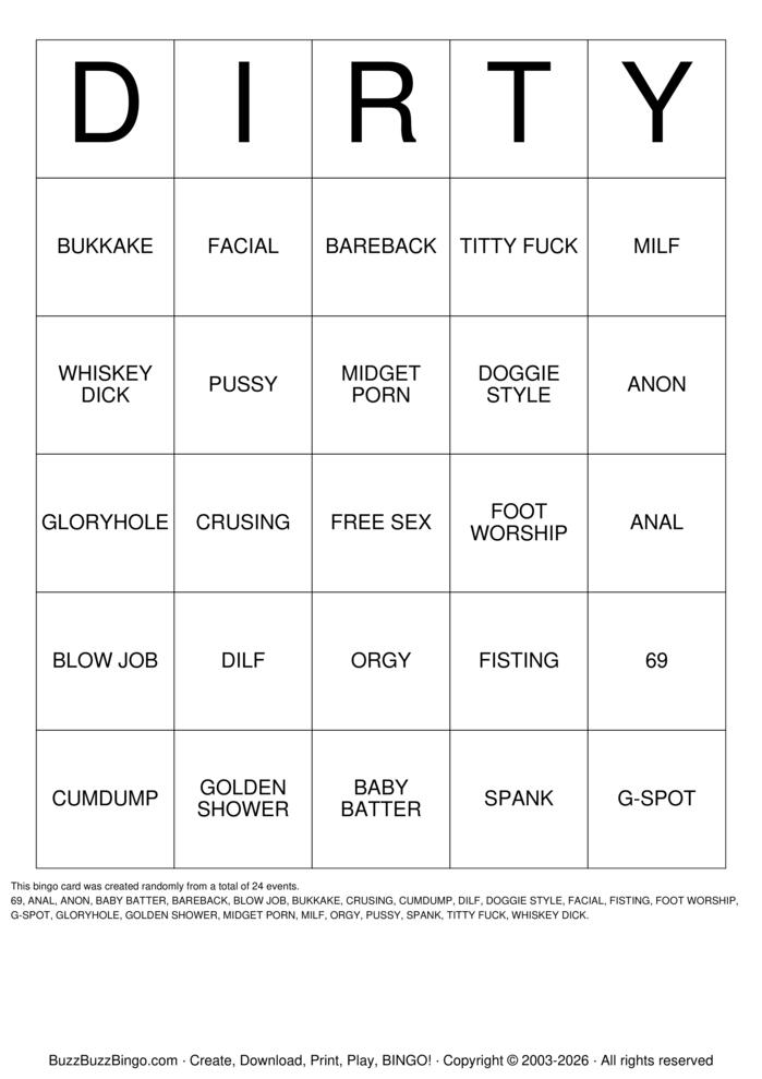 Download Free DIRTY BINGO Bingo Cards