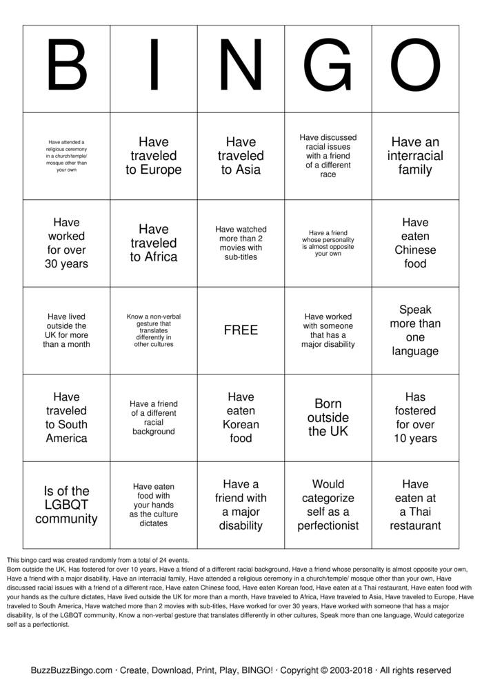 Download Free Diversity Bingo Cards