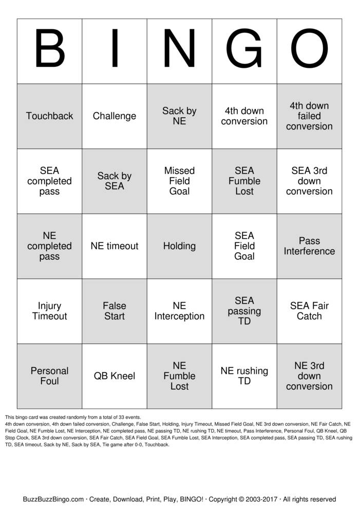 Download Free Football Bingo Cards